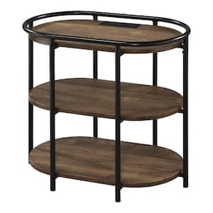 Mirrab 26 in. Brown and Matte Black Coating Oval Wood Side Table with USB port