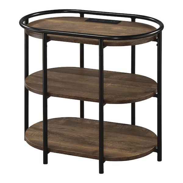 Furniture of America Mirrab 26 in. Brown and Matte Black Coating Oval Wood Side Table with USB port