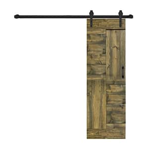 S Series 28 in. x 84 in. Aged Barrel Finished DIY Solid Wood Sliding Barn Door with Hardware Kit