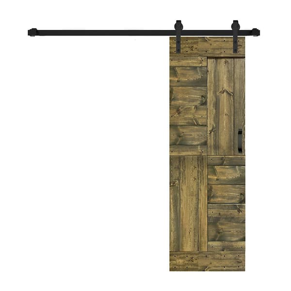 ISLIFE S Series 28 in. x 84 in. Aged Barrel Finished DIY Solid Wood Sliding Barn Door with Hardware Kit