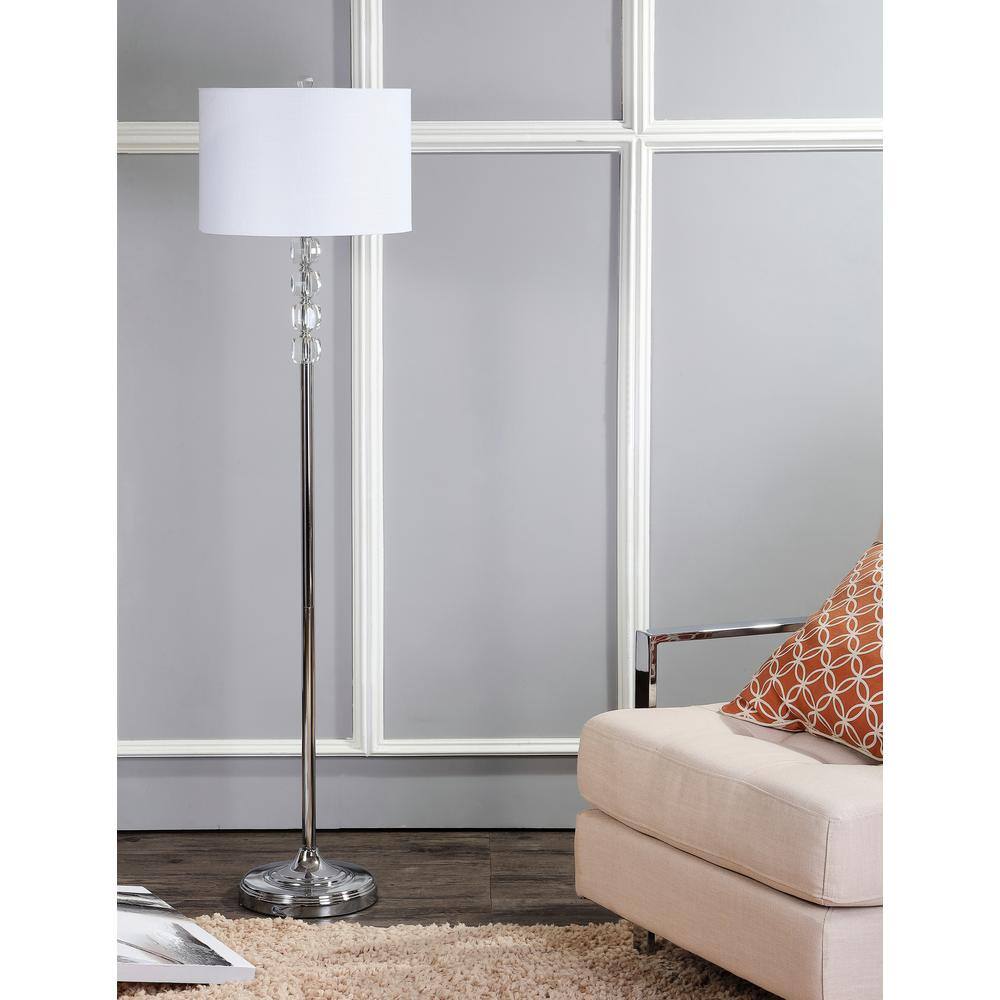 Aubrey Transitional Glam 59.5" White Linen Shade Crystal Floor Lamp