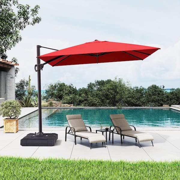 10.5 ft. x 9 ft. Rectangular Outdoor Cantilever Patio Umbrella in Red with 260 lbs. Base Stand