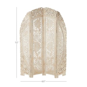 6 ft. White 4 Panel Floral Handmade Foldable Arched Partition Room Divider Screen with Intricately Carved Designs