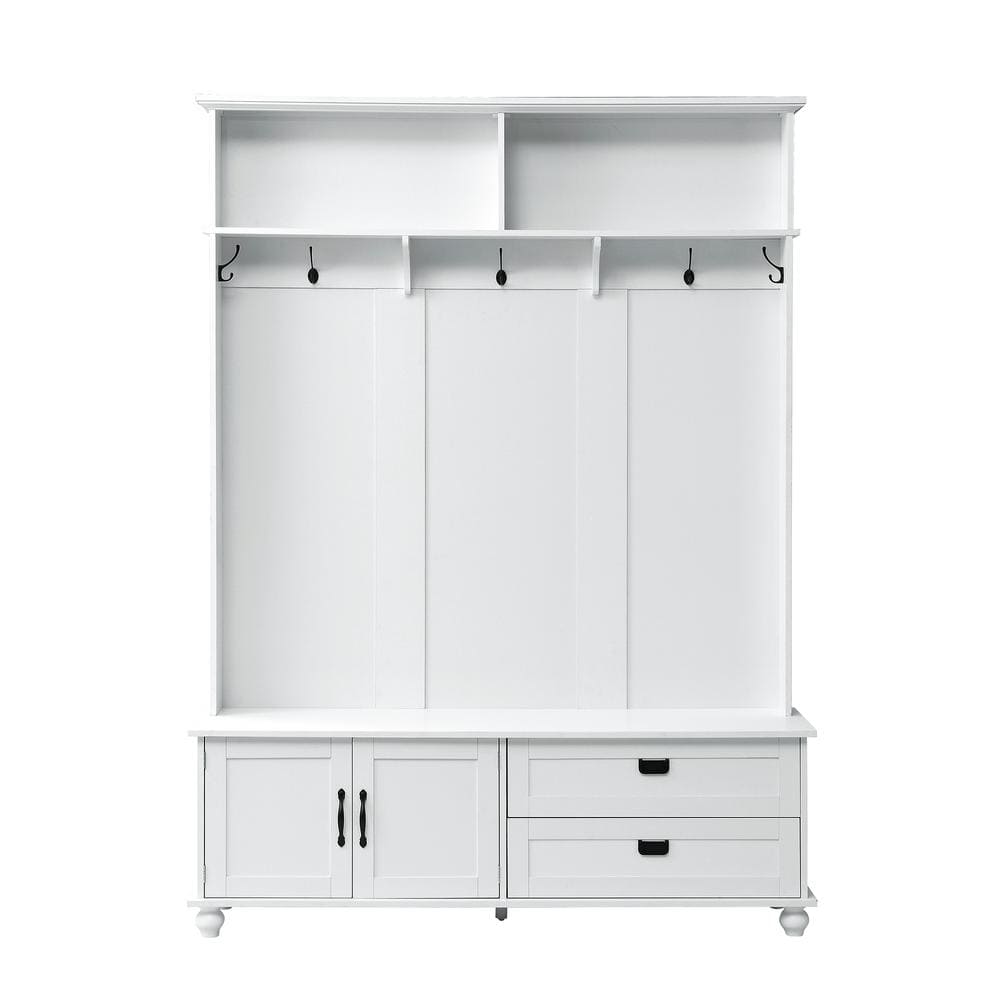 URTR Modern White Hall Tree with Storage Cabinet, Shelves and Drawers ...