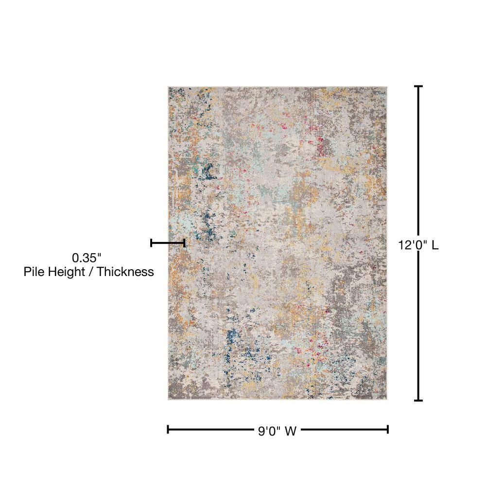 Gray and Gold Abstract 9' x 12' Stain-Resistant Area Rug