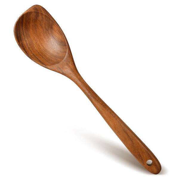 Natural Teak Wood Corner Spoon Heat Resistant Cooking Utensil with Smooth Finish for Nonstick Cookware Kitchen