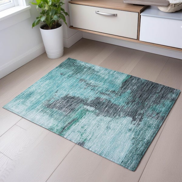Mayfield Premium Machine Washable Abstract AMF1068 Teal 2 ft. x 3 ft. Area Rug