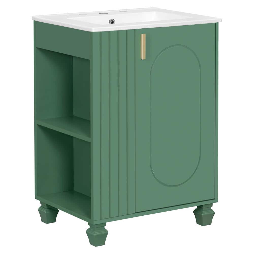 24 in. W Green Freestanding Bath Vanity with White Ceramic Top Sink,Soft Closing Doors price history on PriceWatchPro