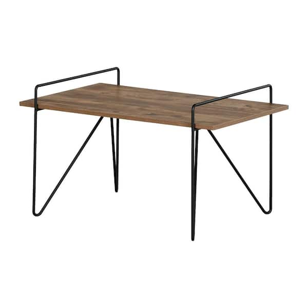 South Shore Slendel 31.5 in. Brown Oak Rectangle MDF Coffee Table with Metal Legs