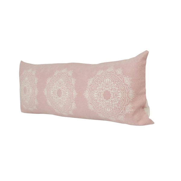 LR Home Bohemian Light Pink/White Mandala Medallion Lumbar 36 in. x 14 in. Throw Pillow