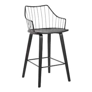 Winston 37 in. Spindle Back Black Wood and Black Metal Counter Height Stool