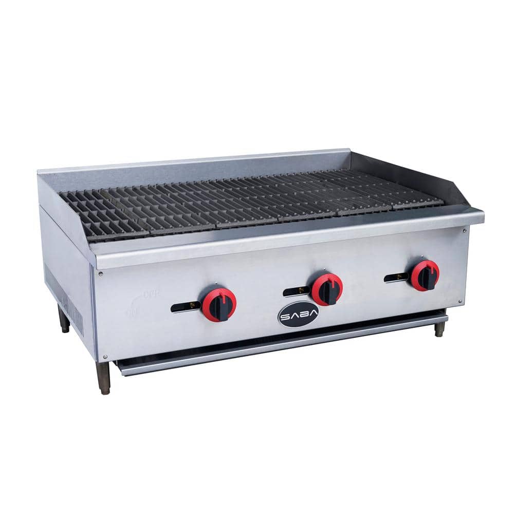 SABA 36 in. Gas Cooktop Charbroiler in Stainless Steel with 3 Burners, Silver -  CB-36