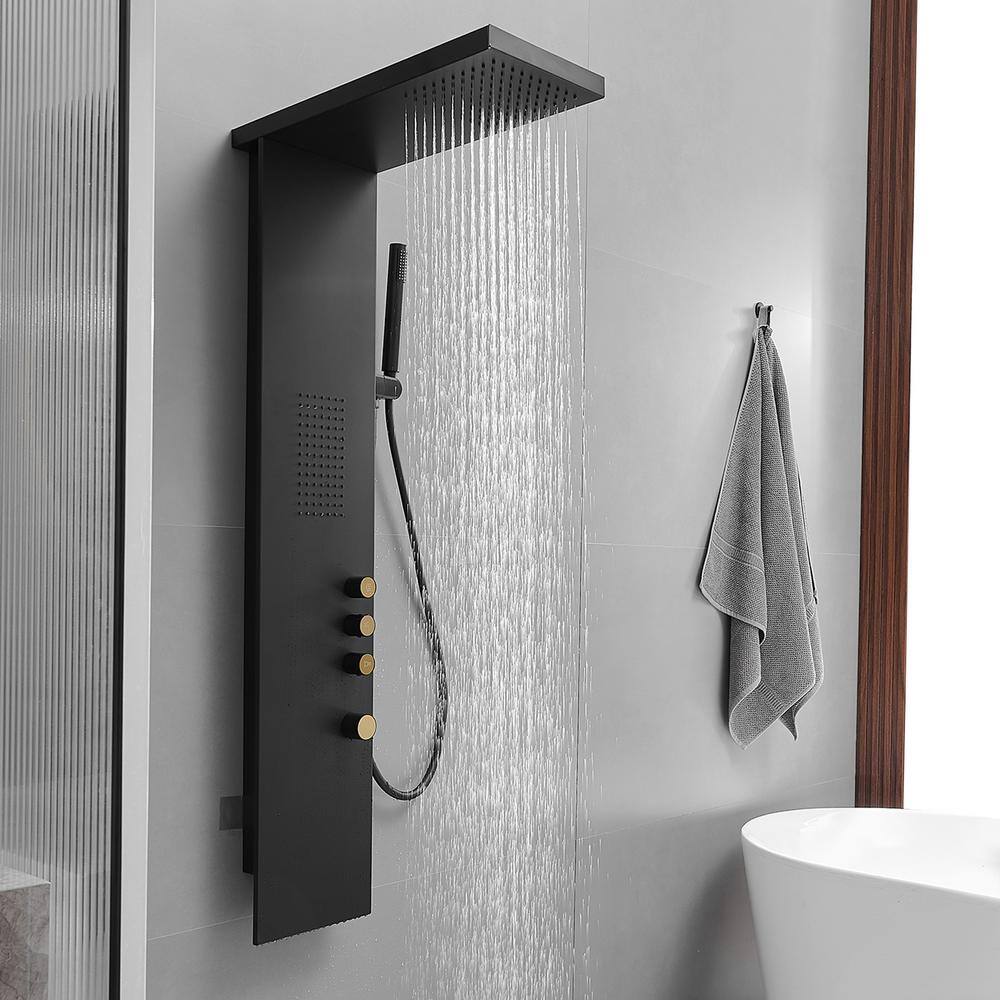 Matte Black Stainless Steel Quadruple Handle Shower Tower