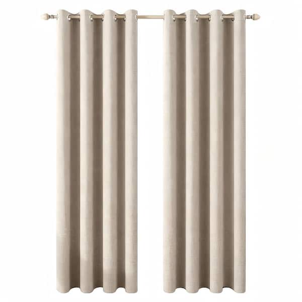 Solid Beige Linen-Textured Polyester - 52 in. W x 84 in. L Blackout Curtains, Lined, Rod-Pocket Style (Set of 2)