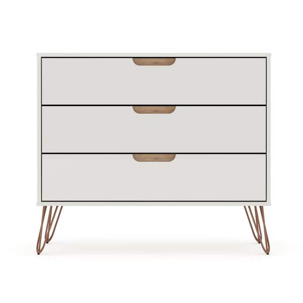 Luxor 3-Drawer Off White and Nature Mid-Century Modern Dresser