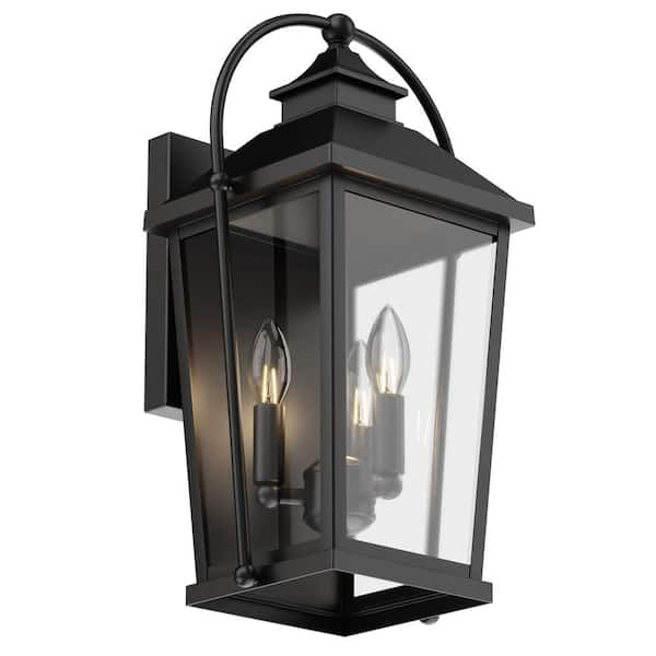 NORTH AVENUE Newcastle 3-Light Dusk to Dawn Black Outdoor Wall Sconce Lantern Clear Glass