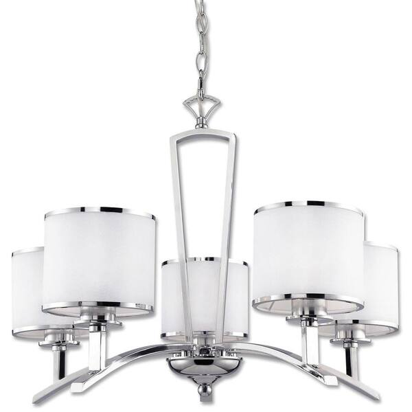 BELDI Concord Collection 5-Light Chrome Chandelier with White Fabric Shade