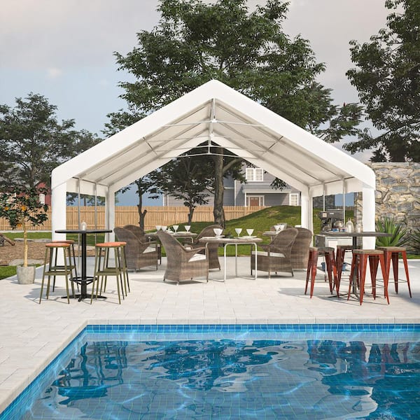 Zeus & Ruta 20 ft. x 20 ft. White Metal Outdoor Canopy Tent with