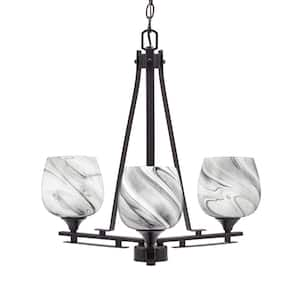 Ontario 19.5 in. 3-Light Dark Granite Geometric Chandelier for Dinning Room with Onyx Swirl Shades No Bulbs Included