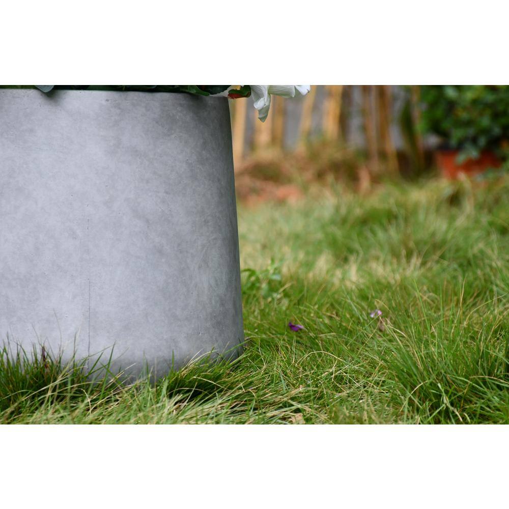 Large Gray Lightweight Concrete Round Planter for Indoor/Outdoor Use