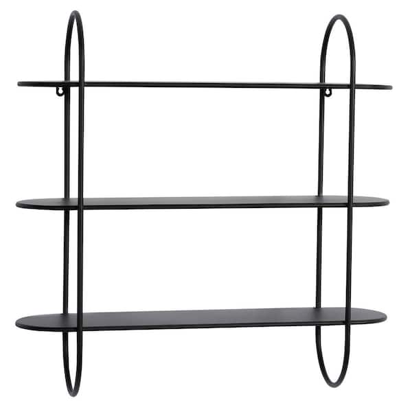 Litton Lane 28 in. x 8 in. x 28 in. Black Metal 3-Tier Decorative Wall Shelf