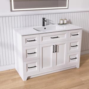 48 in. W x 22 in. D x 34 in. H Single Sink Freestanding Bath Vanity Cabinet White with Solid Surface White Top and Basin