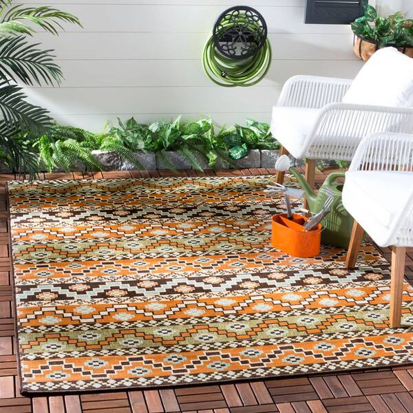 Veranda Terracotta/Chocolate 7 ft. x 7 ft. Square Border Indoor/Outdoor Patio  Area Rug