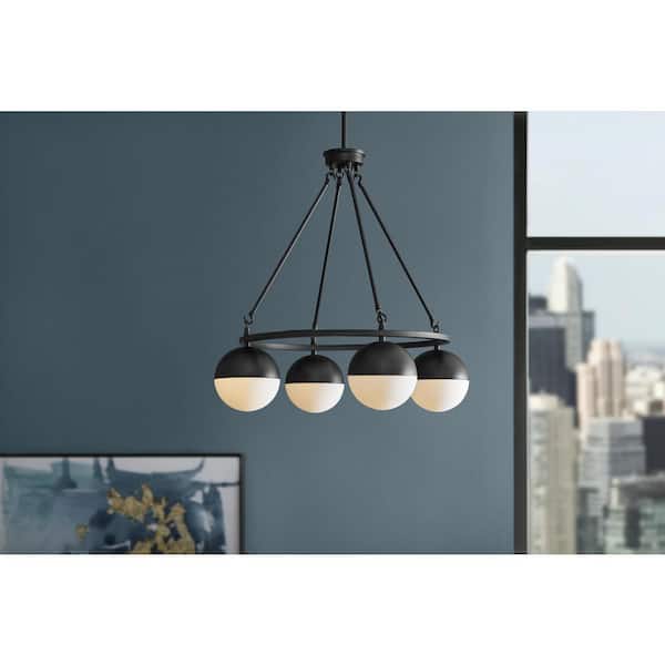 Home Decorators Collection Palla 4-Light Black Globe Chandelier with Frosted Glass Shade