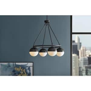 Palla 4-Light Black Globe Chandelier with Frosted Glass Shade