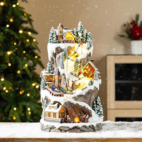 Glitzhome 15.50 in. Lighted Skiing Moutain Resin Christmas Village