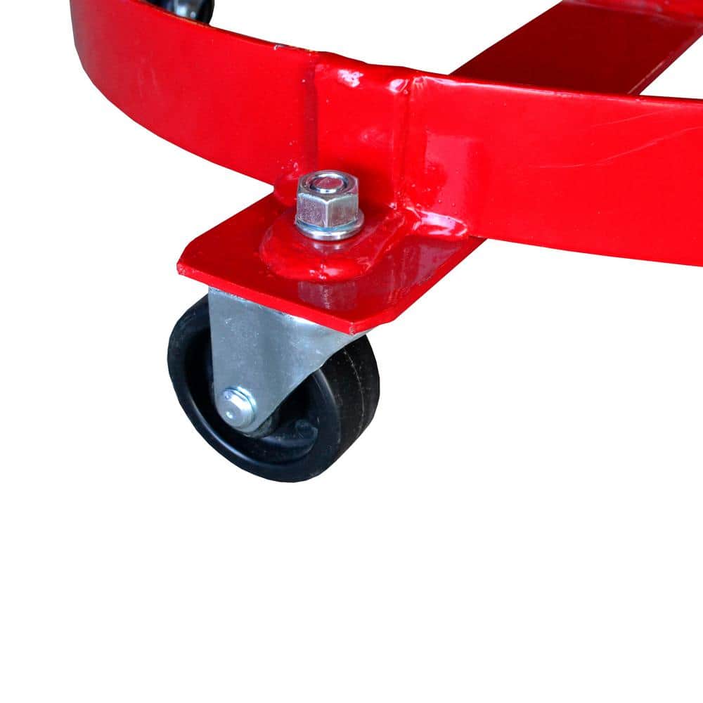 Red Steel 800 lb Capacity Drum Dolly with Poly Casters