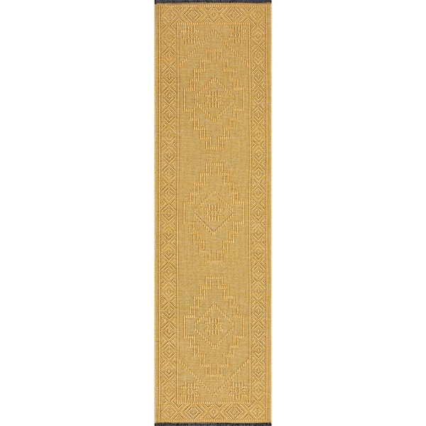 Tayse Rugs Alma Gold 2 ft. x 8 ft. Moroccan Machine Washable Indoor Runner Rug