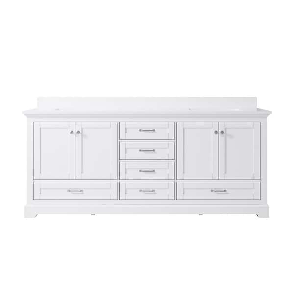 80 in. W Freestanding Bath Vanity with White Marble Top, Double Sink, Assembled