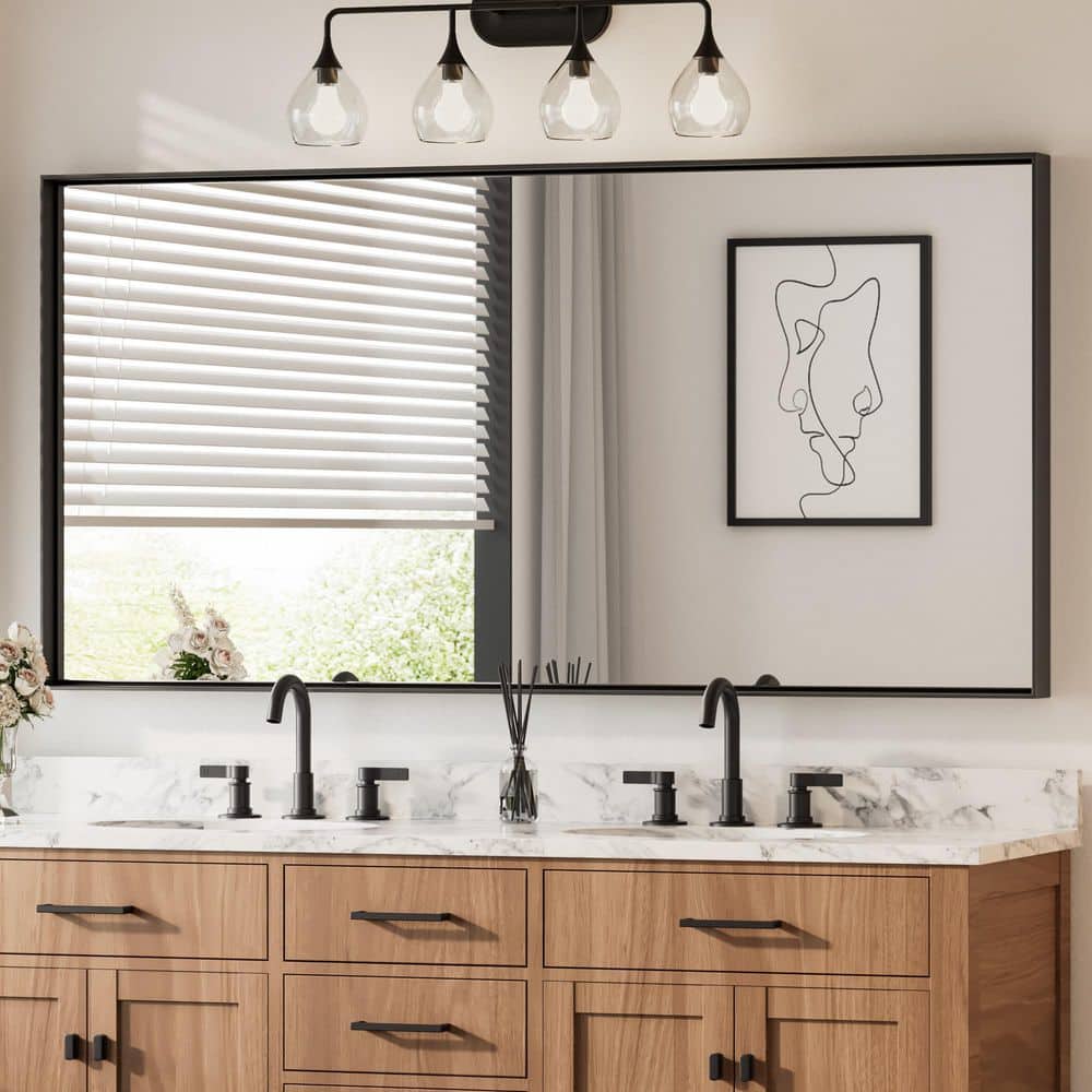 72 in. W x 36 in. H Rectangular Framed Black Mirrors for Bathroom Wall Square Corner Bathroom Vanity Mirror Over Sink price history on PriceWatchPro