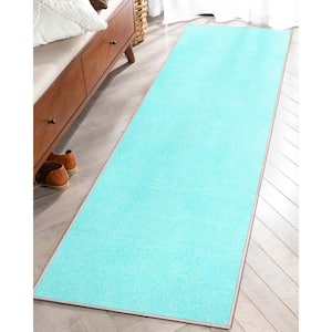 Turquoise 2 ft. 3 in. x 7 ft. 3 in. Runner Flat-Weave Plain Solid Modern Area Rug