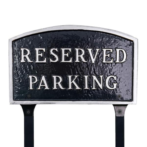 10 in. x 15 Standard Arch Reserved Parking Statement Plaque Sign with Lawn Stakes-Black/Silver