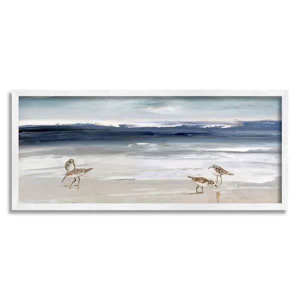 The Stupell Home Decor Collection Sandpipers Grazing Sea Shore Design by Sally Swatland Framed Nature Art Print 24 in. x 10 in.