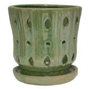 5 in. Reactive Green Ceramic Orchid Planter