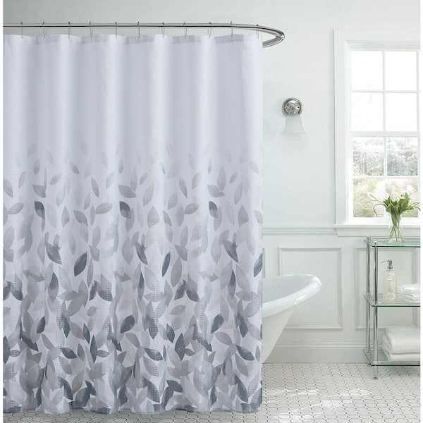 White and Gray Shower Curtain Ombre Color Bathroom Decor with Hooks 71"x71"