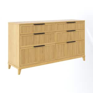 6-Drawer 56 in W Natural Pine Solid Wood Transitional Reeded Dresser