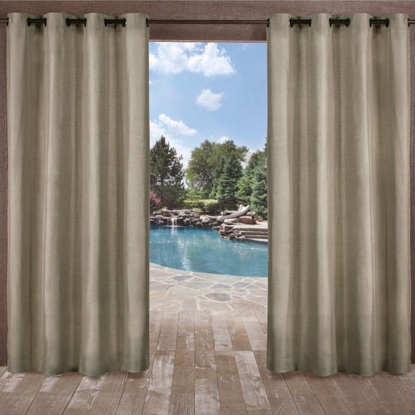 EXCLUSIVE HOME Biscayne Natural Solid Light Filtering Grommet Top Indoor/Outdoor Curtain, 54 in. W x 120 in. L (Set of 2)
