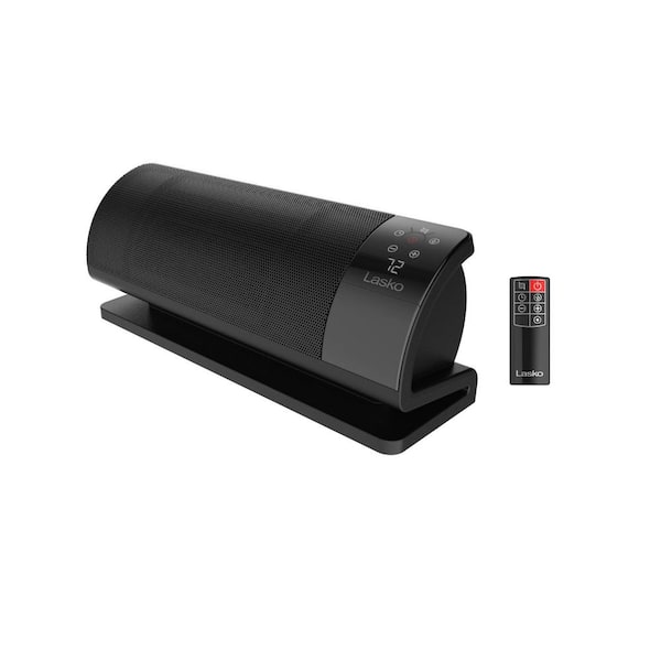 1500W 9 in. Black Indoor Electric Panel Forced Air Ceramic Space Heater with Tip Switch, 3-Speeds, and Remote