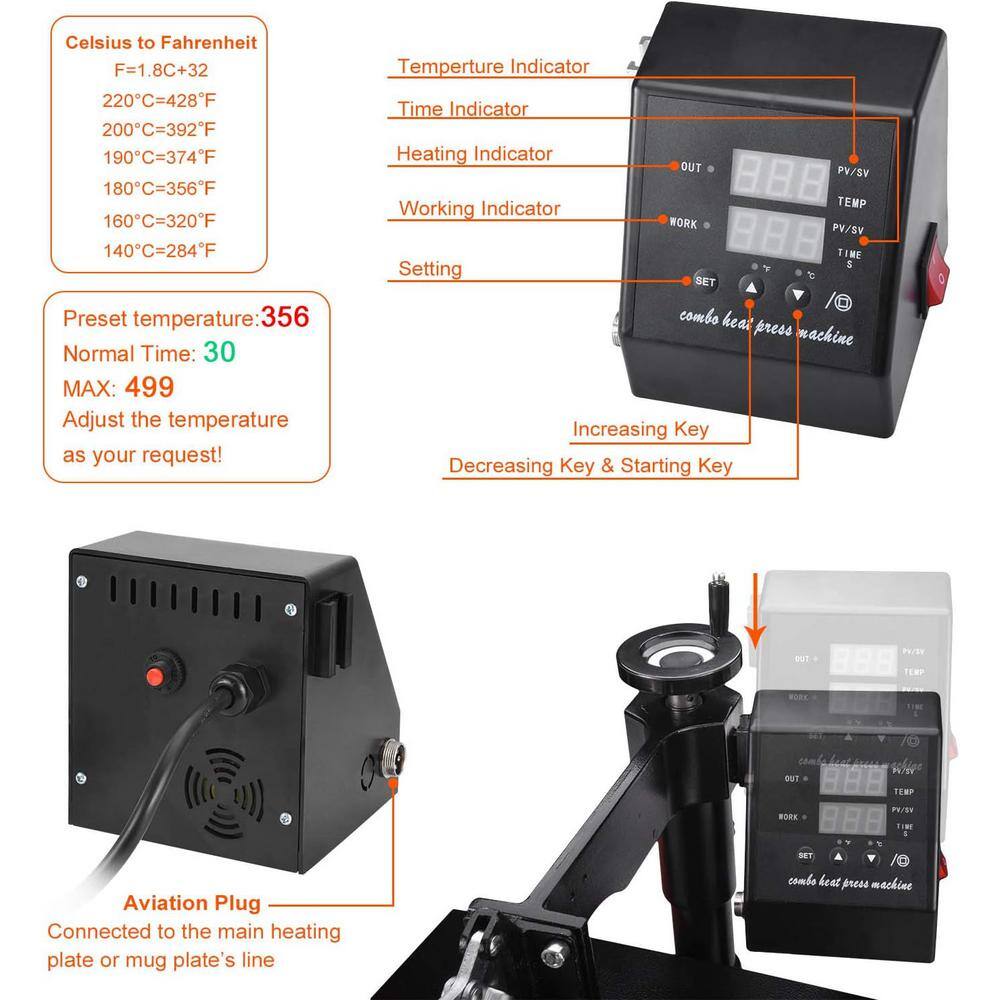 Black and Red 5-in-1 Digital Heat Press Machine