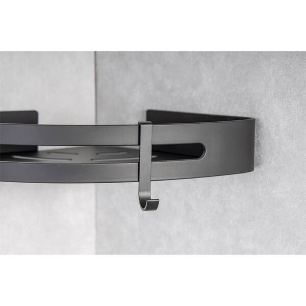 WOWOW 2 in. W x 23 in. D x 4 in. H Black Double Bathroom Corner Shelf