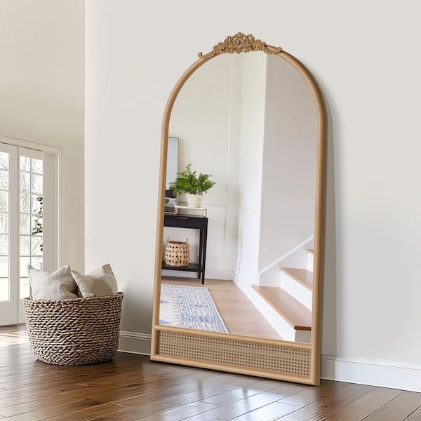 Dovelina 37 in. W x 71 in. H Wood Frame Vintage Carved Mirror Brown Wall Decorative Mirror
