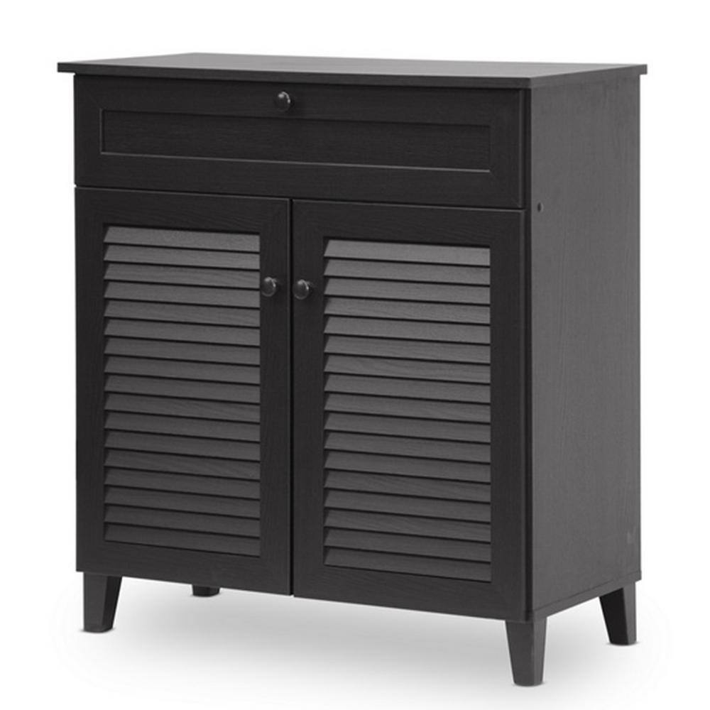 Espresso Wood Shoe Storage Cabinet with Drawer and Shelves