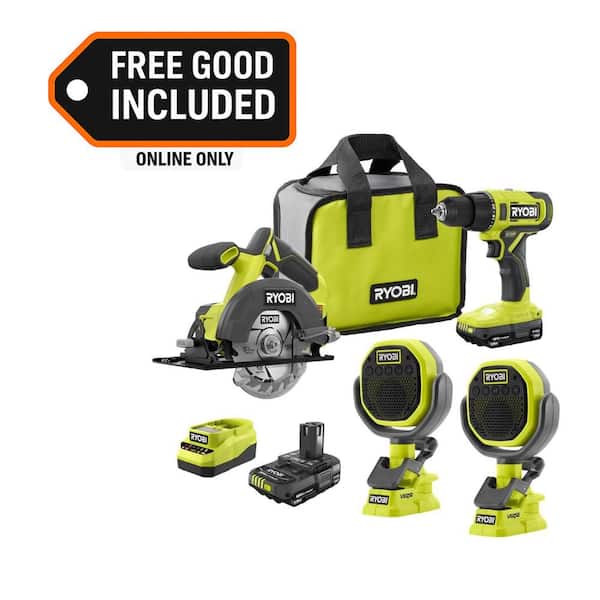 ONE+ 18V Cordless 2-Tool Combo Kit with (2) 1.5 Ah Batteries, Charger, and FREE ONE+ Cordless VERSE Clamp Speaker 2-Pack