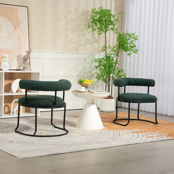 Green Boucle Dining Chairs Set of 2 Mid-Century Modern
