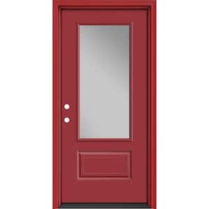 Performance Door System 36 in. x 80 in. 3/4 Lite Clear Right-Hand Inswing Red Smooth Fiberglass Prehung Front Door