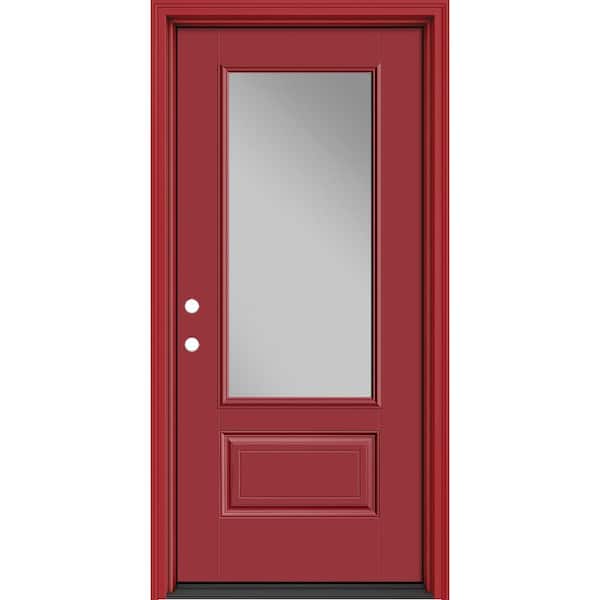 Masonite Performance Door System 36 in. x 80 in. 3/4 Lite Clear Right-Hand Inswing Red Smooth Fiberglass Prehung Front Door
